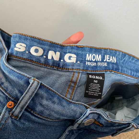 Song Womens 16 Mom Jean Medium Wash High Rise Denim Blue Straight Whiskering - Picture 3 of 7